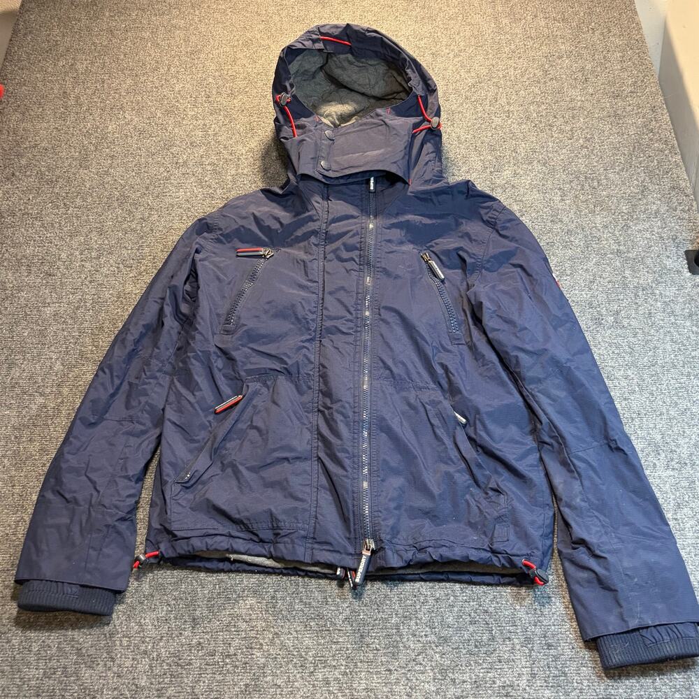 Superdry Wind Yachter Jacket Womens Large Blue Full Zip Triple Zip Hooded Coat